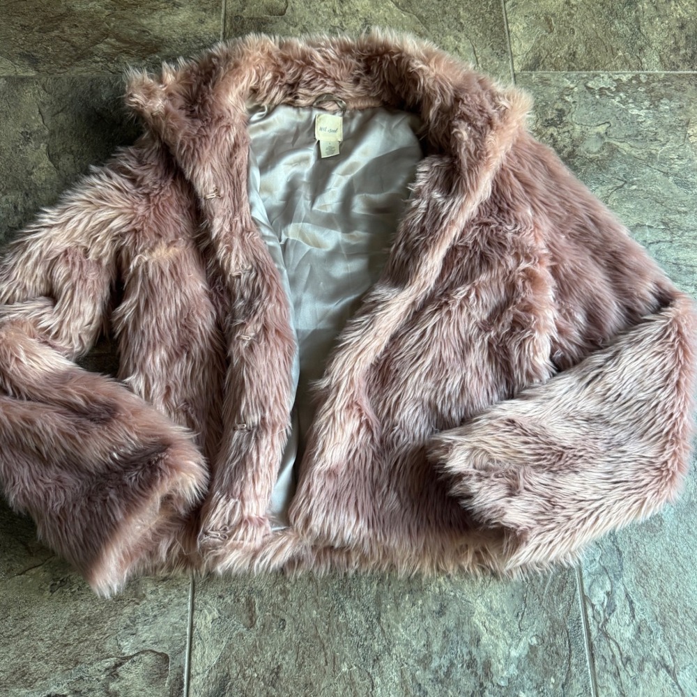 Y2K Wet Seal‎ Faux Fur Jacket Womens Large Dusty Rose Pink Shaggy Glam Mob Coat